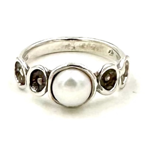 Vintage Sterling Silver Pearl Ring Size 8.5 HG Hagit Gorali Israel - Picture 1 of 9